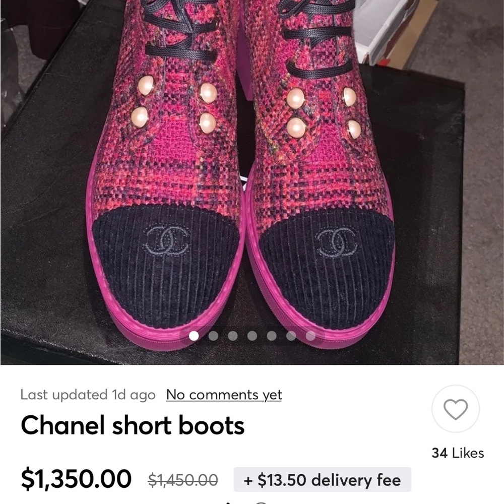 Chanel pink Tweed  CC logo combat boots booties 39 // Authentic/ RARE - Picture 8 of 8